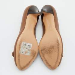 Pre Owned Salvatore Ferragamo Brown Leather Gancio Bit Peep Toe Pumps Size 38.5
