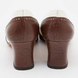 Pre Owned Salvatore Ferragamo Brown/White Embossed Lizard and Leather Pumps Size 39