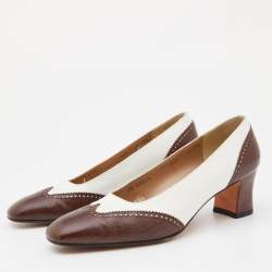 Pre Owned Salvatore Ferragamo Brown/White Embossed Lizard and Leather Pumps Size 39