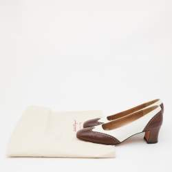 Pre Owned Salvatore Ferragamo Brown/White Embossed Lizard and Leather Pumps Size 39