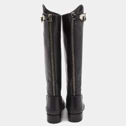 Pre Owned Salvatore Ferragamo Black Leather Knee Length Boots Size 37.5