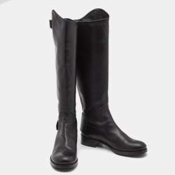 Pre Owned Salvatore Ferragamo Black Leather Knee Length Boots Size 37.5