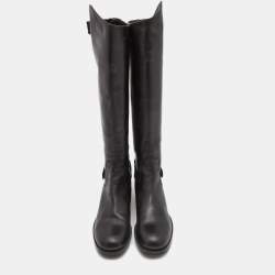 Pre Owned Salvatore Ferragamo Black Leather Knee Length Boots Size 37.5
