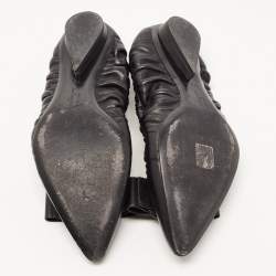Pre Owned Salvatore Ferragamo Black Leather Vara Bow Scrunch Ballet Flats Size 38