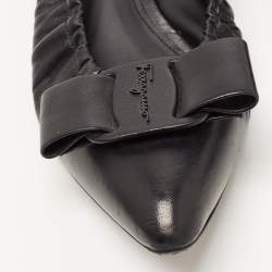 Pre Owned Salvatore Ferragamo Black Leather Vara Bow Scrunch Ballet Flats Size 38