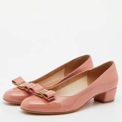 Pre Owned Salvatore Ferragamo Pink Patent Leather Vara Bow Pumps Size 40