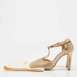 Pre Owned Salvatore Ferragamo Gold Woven Leather Emanuela Pumps Size 38