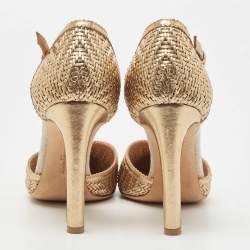 Pre Owned Salvatore Ferragamo Gold Woven Leather Emanuela Pumps Size 38