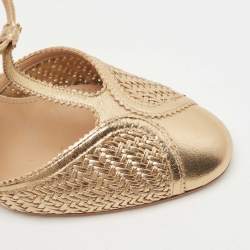 Pre Owned Salvatore Ferragamo Gold Woven Leather Emanuela Pumps Size 38