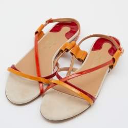 Pre Owned Salvatore Ferragamo Multicolor Patent Leather Strappy Slingback Flat Sandals Size 38.5