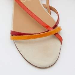 Pre Owned Salvatore Ferragamo Multicolor Patent Leather Strappy Slingback Flat Sandals Size 38.5