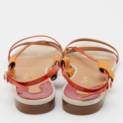 Pre Owned Salvatore Ferragamo Multicolor Patent Leather Strappy Slingback Flat Sandals Size 38.5