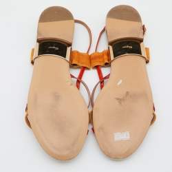 Pre Owned Salvatore Ferragamo Multicolor Patent Leather Strappy Slingback Flat Sandals Size 38.5