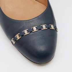 Pre Owned Salvatore Ferragamo Blue Leather Block Heel Pumps Size 39