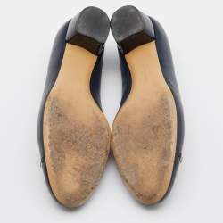 Pre Owned Salvatore Ferragamo Blue Leather Block Heel Pumps Size 39