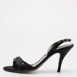 Salvatore Ferragamo Black Satin Crystal Embellished Ankle Strap Sandals Size 40