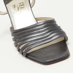 Salvatore Ferragamo Grey Leather Strappy Wedge Sandals Size 36.5 