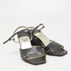 Salvatore Ferragamo Grey Leather Strappy Wedge Sandals Size 36.5 