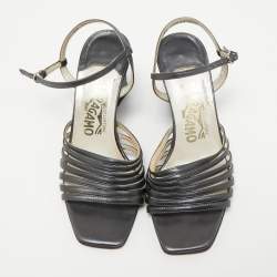 Salvatore Ferragamo Grey Leather Strappy Wedge Sandals Size 36.5 
