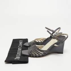 Salvatore Ferragamo Grey Leather Strappy Wedge Sandals Size 36.5 