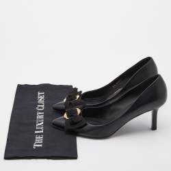 Pre Owned حذاء كعب عالي سالفاتوري فيراغامو جلد لامع أسود فيونكة فارا مقاس 37