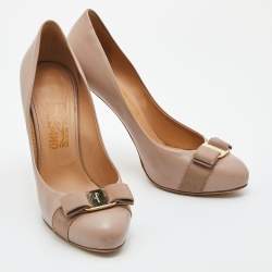 Pre Owned Salvatore Ferragamo Pink Leather Rilly Pumps Size 40.5