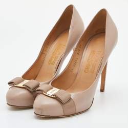 Pre Owned Salvatore Ferragamo Pink Leather Rilly Pumps Size 40.5