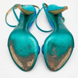 مملوكة مسبقًا Salvatore Ferragamo Blue/Green Leather and Suede Ankle Strap Sandals Size 37.5