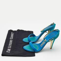 مملوكة مسبقًا Salvatore Ferragamo Blue/Green Leather and Suede Ankle Strap Sandals Size 37.5