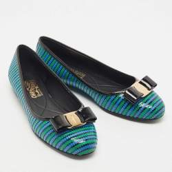 Pre Owned Salvatore Ferragamo Multicolor Patent Leather  Vara Bow Ballet Flats Size 38.5