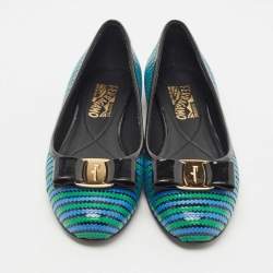 Pre Owned Salvatore Ferragamo Multicolor Patent Leather  Vara Bow Ballet Flats Size 38.5