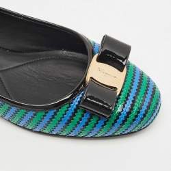 Pre Owned Salvatore Ferragamo Multicolor Patent Leather  Vara Bow Ballet Flats Size 38.5