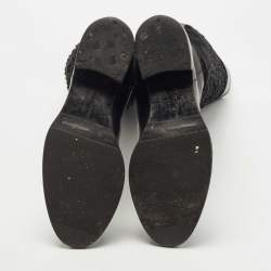 Pre Owned Salvatore Ferragamo Black Leather and Velvet Knee Length Boots Size 38