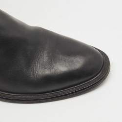 Pre Owned Salvatore Ferragamo Black Leather and Velvet Knee Length Boots Size 38