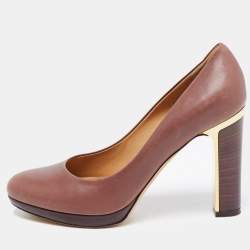 Pre Owned Salvatore Ferragamo Brown Leather Platform Pumps Size 37