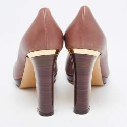 Pre Owned Salvatore Ferragamo Brown Leather Platform Pumps Size 37