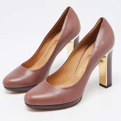 Pre Owned Salvatore Ferragamo Brown Leather Platform Pumps Size 37