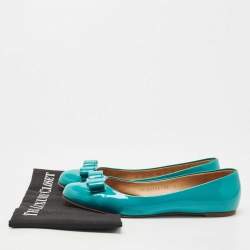 Pre Owned Salvatore Ferragamo Turquoise Patent Leather Varina Ballet Flats Size 39.5