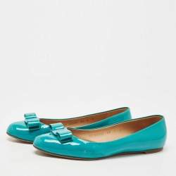 Pre Owned Salvatore Ferragamo Turquoise Patent Leather Varina Ballet Flats Size 39.5