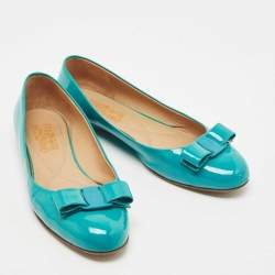 Pre Owned Salvatore Ferragamo Turquoise Patent Leather Varina Ballet Flats Size 39.5