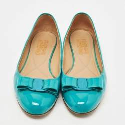 Pre Owned Salvatore Ferragamo Turquoise Patent Leather Varina Ballet Flats Size 39.5
