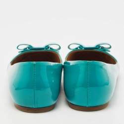 Pre Owned Salvatore Ferragamo Turquoise Patent Leather Varina Ballet Flats Size 39.5