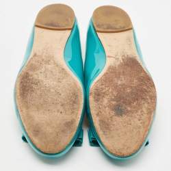 Pre Owned Salvatore Ferragamo Turquoise Patent Leather Varina Ballet Flats Size 39.5