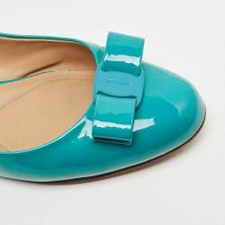 Pre Owned Salvatore Ferragamo Turquoise Patent Leather Varina Ballet Flats Size 39.5