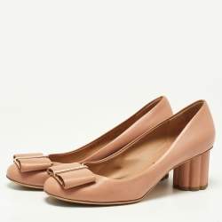 Pre Owned Salvatore Ferragamo Dusty Pink Leather Capua Block Heel Pumps Size 38