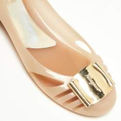 Pre Owned Salvatore Ferragamo Beige PVC Bermuda Ballet Flats Size 37.5