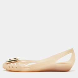 Pre Owned Salvatore Ferragamo Beige PVC Bermuda Ballet Flats Size 37.5