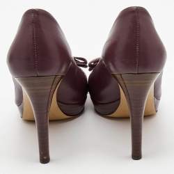 Pre Owned Salvatore Ferragamo Purple Leather Vara Bow Peep Toe Platform Pumps Size 37