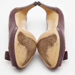 Pre Owned Salvatore Ferragamo Purple Leather Vara Bow Peep Toe Platform Pumps Size 37