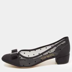 Pre Owned Salvatore Ferragamo Black Mesh Vara Bow Pumps Size 39.5